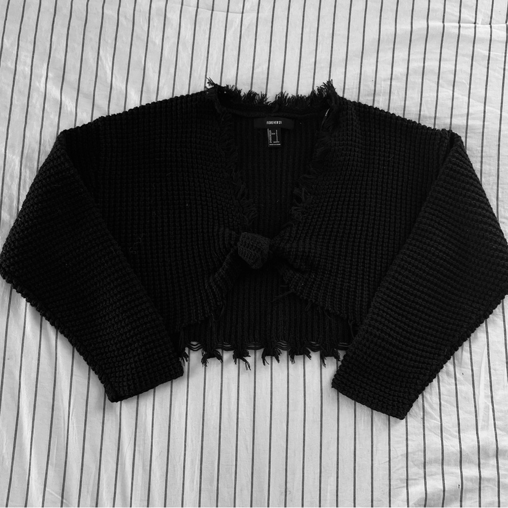 Black Frayed Sweater with Knot Detail